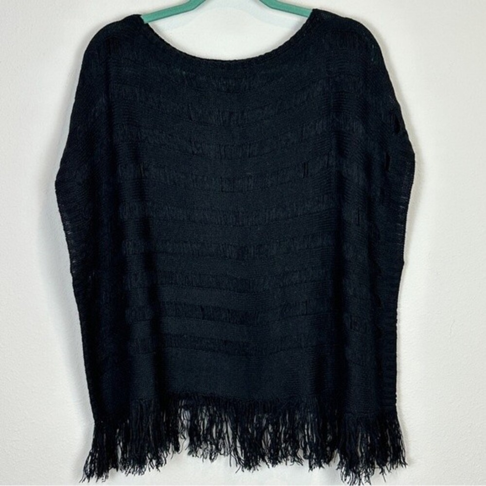 Ya Los Angeles Black Poncho Loose Knit Lightweight Sweater One Size